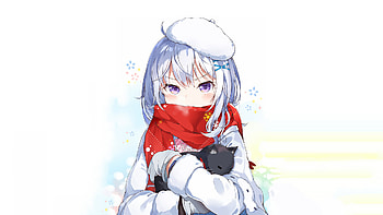 Cute, anime girl with kitten, original HD wallpaper