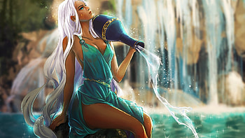 At the Falls, waterfall, girl, digital, art HD wallpaper