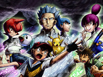 ash and team galactic, ash, pikachu, team galactic, pokemon HD wallpaper