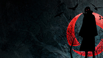 Preview naruto, uchiha itachi, sharingan, figure, night, red moon HD wallpaper