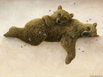 Afinitas, brown, painting, art, bear, urs, pictura, couple, sleep, robert bissell HD wallpaper