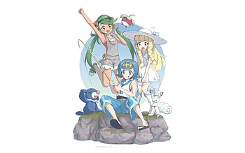Pokémon, fun, fishing, anime girls, minimal HD wallpaper