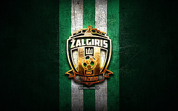 Zalgiris FC, golden logo, A Lyga, green metal background, football, Lithuanian football club, FK Zalgiris logo, soccer, FK Zalgiris HD wallpaper