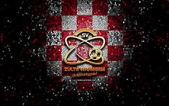 SV Zulte Waregem, glitter logo, Jupiler Pro League, red white checkered background, soccer, belgian football club, Zulte Waregem logo, mosaic art, football, Zulte Waregem FC HD wallpaper