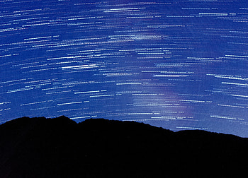 Blue sky, star trails, night, nature, silhouette HD wallpaper