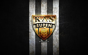 KAS Eupen, golden logo, Jupiler Pro League, black metal background, football, belgian football club, KAS Eupen logo, soccer, KAS Eupen FC HD wallpaper