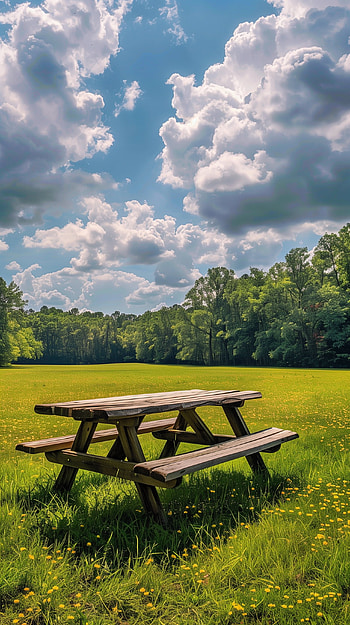 Sunny Picnic Table, picnic table HD phone wallpaper