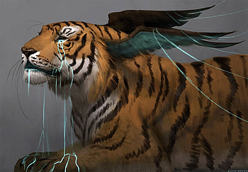 Fantasy tiger, art, tiger, jade merien, wings, fantasy, tigru HD wallpaper