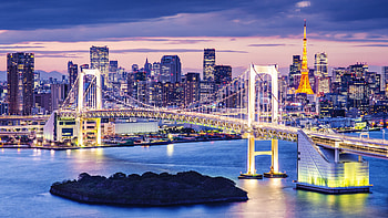 Building, , Rainbow Bridge, Bridge, City, Japan, Night, Skyscraper, Tokyo, Bridges HD wallpaper