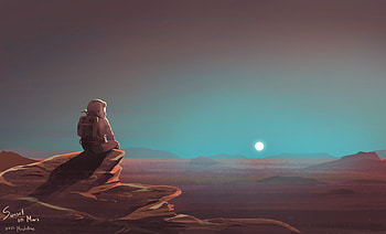 Astronaut Watching Sunset On Mars, astronaut, artist, artwork, digital-art, deviantart HD wallpaper