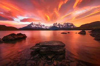 Sunset on Patagonia, Argentina, nature, water, mountains, sunset HD wallpaper