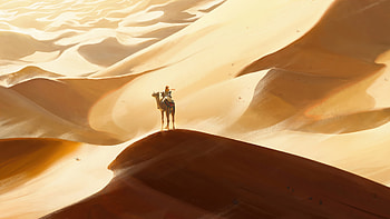 Camel And Memories In Dunes, camel, dunes, artwork, art, digital-art, artist, artstation HD wallpaper