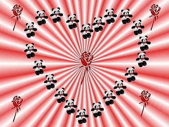 Heart, pandas, roses, abtract HD wallpaper