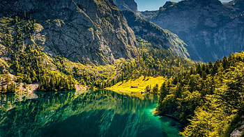 Lake Koenigssee, Bavarian Alps, reflections, landscape, germany, trees, mountains, water, rocks HD wallpaper