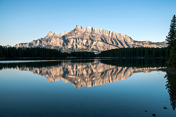 Mount Rundel/Two Jake Lake, canada, reflection, lake, mountain HD wallpaper