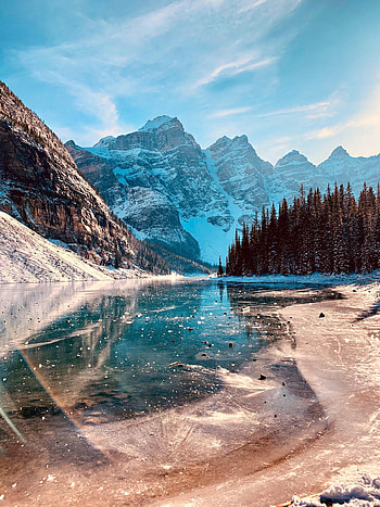 Nature, Trees, Mountains, Ice, Rocks, Lake, Slope HD phone wallpaper