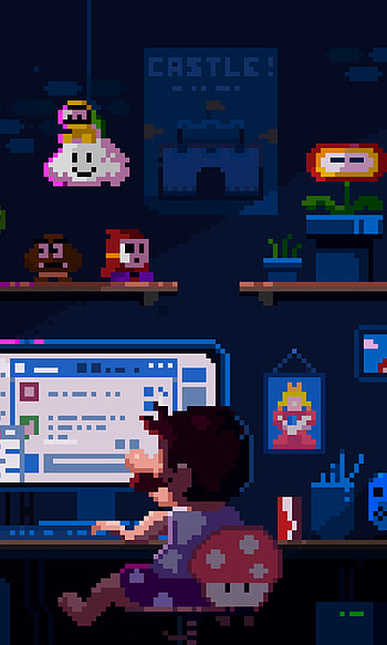 Pixel Mario Night: Retro Game Vibes , pixel art, video game, Mario HD phone wallpaper