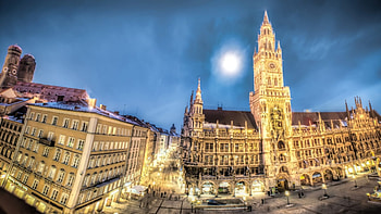 marienplatz in munich r, city, r, square, fisheye, cathedral HD wallpaper