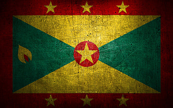 Grenada metal flag, grunge art, North American countries, Day of Grenada, national symbols, Grenada flag, metal flags, Flag of Grenada, North America, Grenada HD wallpaper