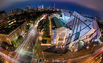 royal ontario museum in toronto r, night, museum, city, street, r, modern, fisheye HD wallpaper