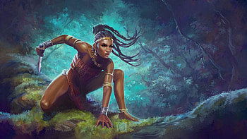 Jungle warrior, fantasy, yasuartstudio, yasu art studio, amazon, yasushi matsuoka, jungle, girl, warrior, art HD wallpaper
