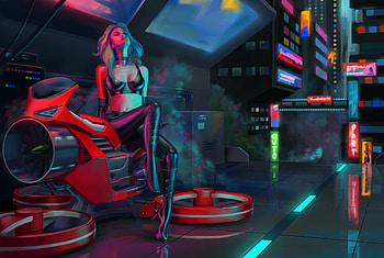 Girl On Hover Bike, artist, artwork, cyberpunk, artstation HD wallpaper