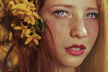 Freckles, girl, women, redhead, Freckle HD wallpaper