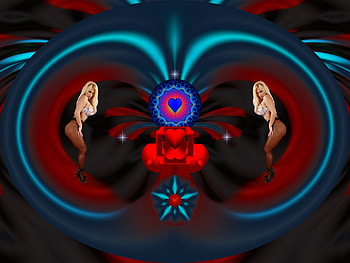 Blue Heart, eye candy, abstract, 3d, fractal, collage HD wallpaper