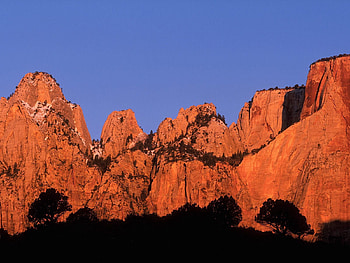 Nature, Trees, Mountains, Outlines, Utah, Canyons, Zion, Crimson Rise HD wallpaper