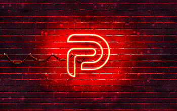Parler red logo, , red brickwall, Parler logo, social networks, Parler neon logo, Parler HD wallpaper