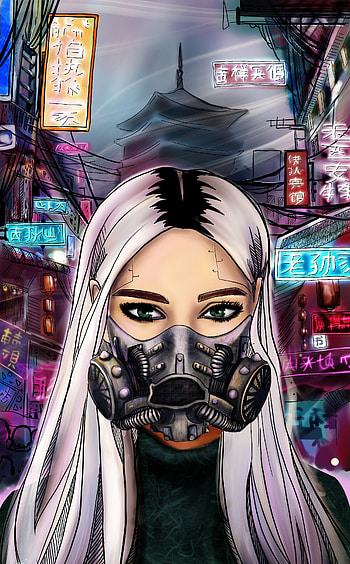 Art, Cyberpunk, Girl, Mask, Respirator HD phone wallpaper