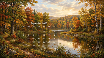 September 2026 Calendar — Autumn Reflections HD wallpaper