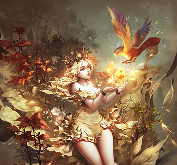 Golden palace, art, bird, golden, antilous chao, fantasy, antilous, girl HD wallpaper