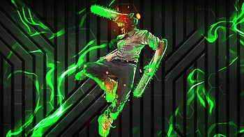 chainsaw man, Denji (Chainsaw Man), green anime, Chainsaw Man HD wallpaper
