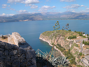 Pelopponesos, Greece, clouds, sky, water, rocks, vegetation HD wallpaper