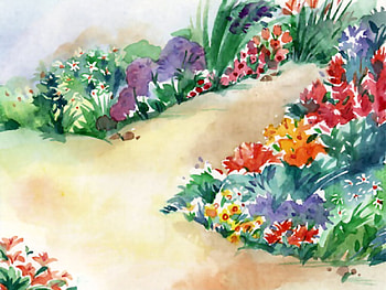 Along the Way, pathway, art, landscape, garden, floral, artwork, scenery, painting, flowers HD wallpaper