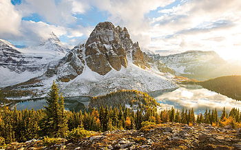 Mount Assiniboine, winter, mountain landscape, mountain lake, mountains, Assiniboine, British Columbia, Canada, Mount Assiniboine Provincial Park HD wallpaper