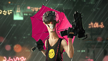 Cyberpunk Man Smile Gun, artist, artwork, artstation, cyberpunk HD wallpaper