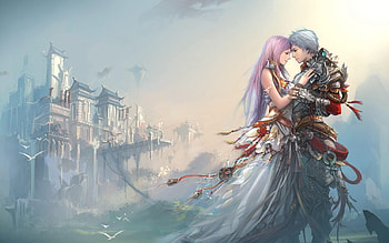 Romantic, Anime, Love, Armor, Castle, Couple, Pink Hair HD wallpaper