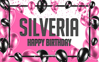 Happy Birtay Silveria, Birtay Balloons Background, Silveria, with names, Silveria Happy Birtay, Pink Balloons Birtay Background, greeting card, Silveria Birtay HD wallpaper