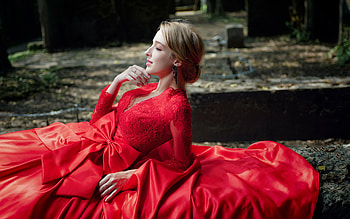 Red Dress Model Lying Closed Eyes , red-dress, girls, model HD wallpaper
