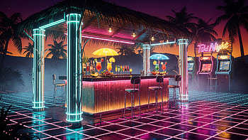 Bar, Neon, Cocktail, Arcade Machine, Palm Tree HD wallpaper