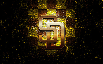 San Diego Padres emblem, glitter logo, MLB, yellow brown checkered background, american baseball team, Major League Baseball, mosaic art, baseball, San Diego Padres HD wallpaper