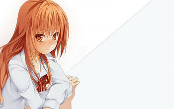 Food please., Orange Hair, Blushing, Anime, Girl HD wallpaper