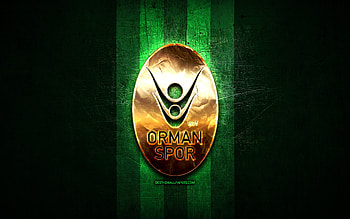 OGM Ormanspor, golden logo, Basketbol Super Ligi, green metal background, turkish basketball team, OGM Ormanspor logo, basketball HD wallpaper