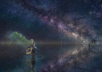 Anime Girl Horizon Night Reflection Stars, anime-girl, anime, artist, digital-art HD wallpaper