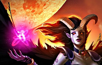Fantasy girl, sorceress, horns, girl, orange, woman, pink, fantasy, light, yellow, redhead HD wallpaper