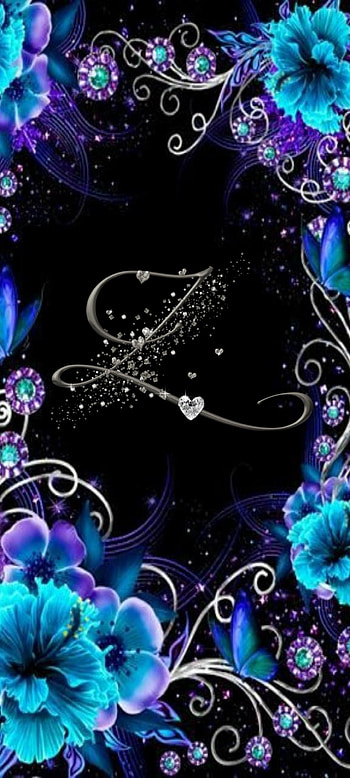 Letter Z, flowers, blue, black, hearts, purple, silver, cute HD phone wallpaper