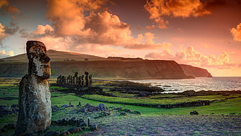Easter Island, Stunning sunset views, Polynesian paradise, Romantic ambiance HD wallpaper