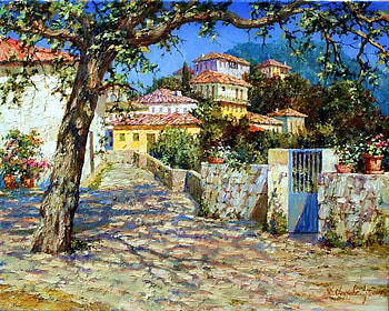 Yuri Obukhov. Light and shade, painting, art, yuri obukhov, drawing, tree HD wallpaper